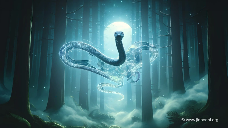 在森林夜空中漂浮的柳仙(蛇或蟒)